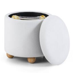 Costway Round Storage Ottoman 45 CM Chenille Fabric Footrest Stool in White - thumbnail 3