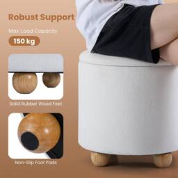 Costway Round Storage Ottoman 45 CM Chenille Fabric Footrest Stool in White - thumbnail 7