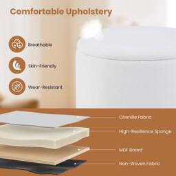 Costway Round Storage Ottoman 45 CM Chenille Fabric Footrest Stool in White - thumbnail 4