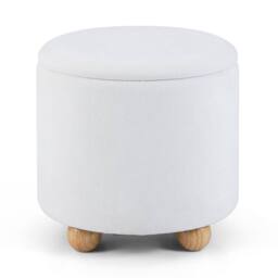 Costway Round Storage Ottoman 45 CM Chenille Fabric Footrest Stool in White