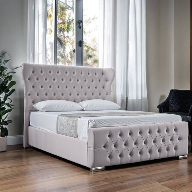 UK Bed Furniture Isabella Ottoman Gas Lift Upholstered Bed with 48 Inch Wing Headboard in Silver - Size: Single - image 1