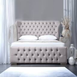 UK Bed Furniture Isabella Ottoman Gas Lift Upholstered Bed with 48 Inch Wing Headboard in Silver - Size: Single - thumbnail 2