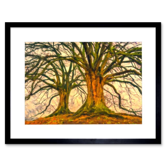 "Artery8 Wall Art Print Twin Trees Painting Art Black Framed 9x7 inch - Size: W7"" x H9""" - image 1