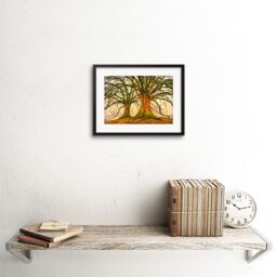 "Artery8 Wall Art Print Twin Trees Painting Art Black Framed 9x7 inch - Size: W7"" x H9""" - thumbnail 2