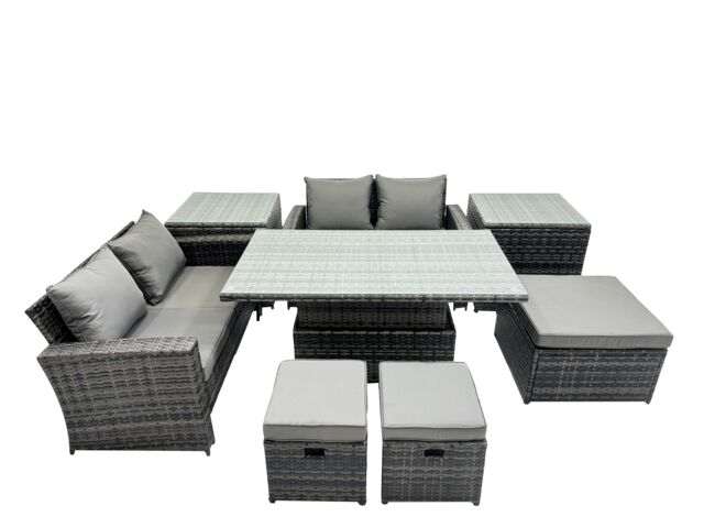 Fimous Outdoor Love Sofa Set 7 Seat Rattan Garden Furniture Set & in Dark Grey