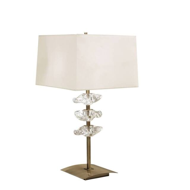 Netlighting Akira Table Lamp 2 Light E27 Antique Brass With Cream Shade - image 1