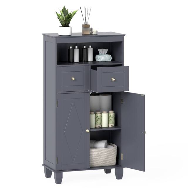 Costway Bathroom Floor Storage Cabinet Modern Storage Organizer w/Drawers in Grey - image 1