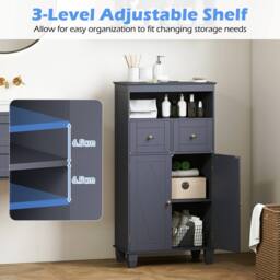 Costway Bathroom Floor Storage Cabinet Modern Storage Organizer w/Drawers in Grey - thumbnail 7