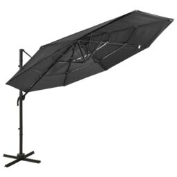 Berkfield Home 4-Tier Parasol with Aluminium Pole Anthracite 3x3 m in Black - thumbnail 1
