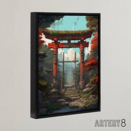 "Artery8 Japanese Torii Gate To Shinto Shrine Framed Canvas Wall Art Print - Size: W18"" x H24""" - thumbnail 2