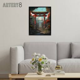"Artery8 Japanese Torii Gate To Shinto Shrine Framed Canvas Wall Art Print - Size: W18"" x H24""" - thumbnail 3