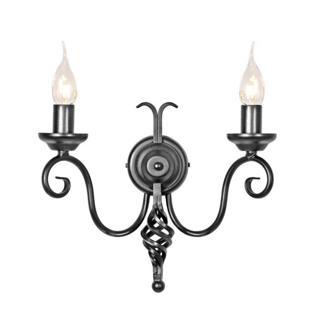 Loops Twin Wall Light Medieval Feel Soft Cuerving Arms Swirl Finial Black LED E14 60W