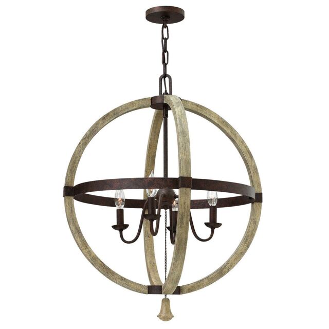 Loops 4 Bulb Chandelier Hanging Pendant LIght Iron Rust LED E14 60W Bulb