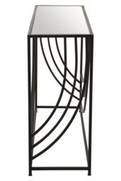 Orsina Mirrored Glass Top Console Table, Sleek Black Industrial Iron Frame with Curved Side Detailing in Clear - thumbnail 2