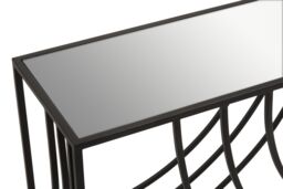 Orsina Mirrored Glass Top Console Table, Sleek Black Industrial Iron Frame with Curved Side Detailing in Clear - thumbnail 5