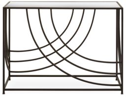 Orsina Mirrored Glass Top Console Table, Sleek Black Industrial Iron Frame with Curved Side Detailing in Clear - thumbnail 6