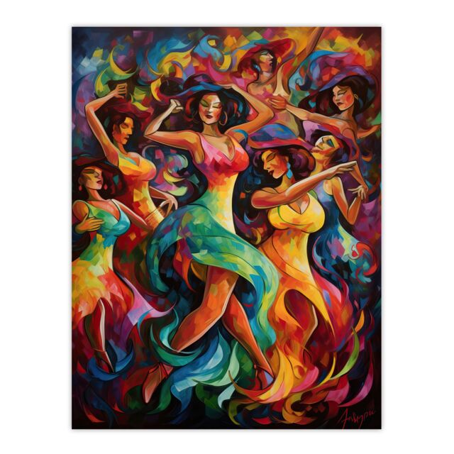 "Artery8 Wall Art Print Latino South America Colourful Bright Bold Painting Rhythm Body Energy Theatre Arts Artwork Poster - Size: W24"" x H32""" - image 1
