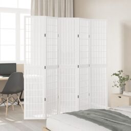 Berkfield Home Room Divider 5 Panels White Solid Wood Paulownia - thumbnail 3
