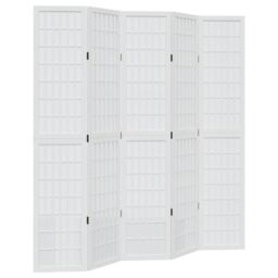 Berkfield Home Room Divider 5 Panels White Solid Wood Paulownia - thumbnail 2