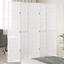 Berkfield Home Room Divider 5 Panels White Solid Wood Paulownia - thumbnail 1