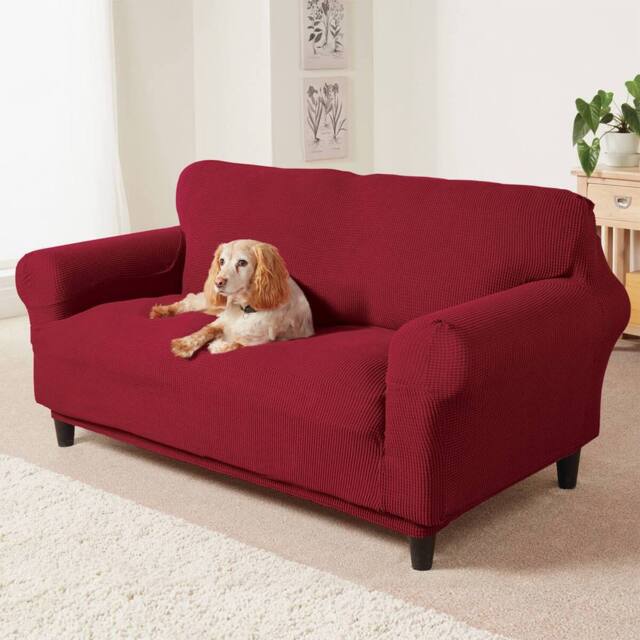 Coopers of Stortford Stretch Sofa Cover, 3 Seater, Fits 180-210cm in Wine - image 1