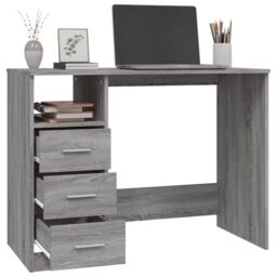 Berkfield Home Desk with Drawers Grey Sonoma 102x50x76 cm Engineered Wood - Size: 102 x 50 x 76 cm - thumbnail 5