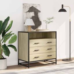 Berkfield Home Elegant Drawer Cabinet Sonoma Oak 70x41x70 cm Engineered Wood in Natural - Size: 70 x 41 x 70 cm - thumbnail 1