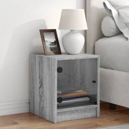 Berkfield Home Elegant Bedside Cabinet with Glass Door Grey Sonoma 35x37x42 cm - Size: 35 x 37 x 42 cm