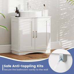 Gymax 60 cm Pedestal Sink Bathroom Vanity Cabinet Under Sink Cabinet White - thumbnail 3