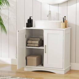 Gymax 60 cm Pedestal Sink Bathroom Vanity Cabinet Under Sink Cabinet White - thumbnail 9