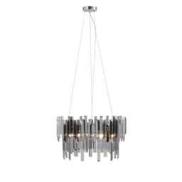 Pagazzi Onega 3 Light Chrome & Smoked Glass Pendant Ceiling Light in Silver - thumbnail 2