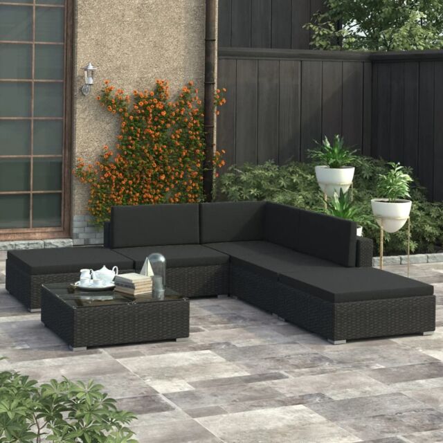 Berkfield Home 6 Piece Garden Lounge Set with Cushions Poly Rattan Black - image 1