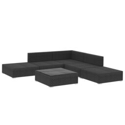 Berkfield Home 6 Piece Garden Lounge Set with Cushions Poly Rattan Black - thumbnail 3
