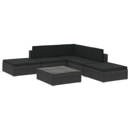 Berkfield Home 6 Piece Garden Lounge Set with Cushions Poly Rattan Black - thumbnail 2