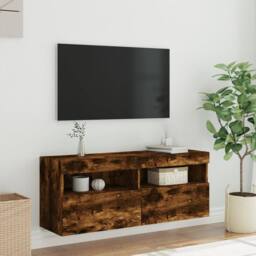 Berkfield Home TV Wall Cabinet with LED Lights Smoked Oak 100x30x40 cm in Brown - Size: 100 x 30 x 40 cm - thumbnail 5