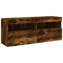 Berkfield Home TV Wall Cabinet with LED Lights Smoked Oak 100x30x40 cm in Brown - Size: 100 x 30 x 40 cm - thumbnail 3