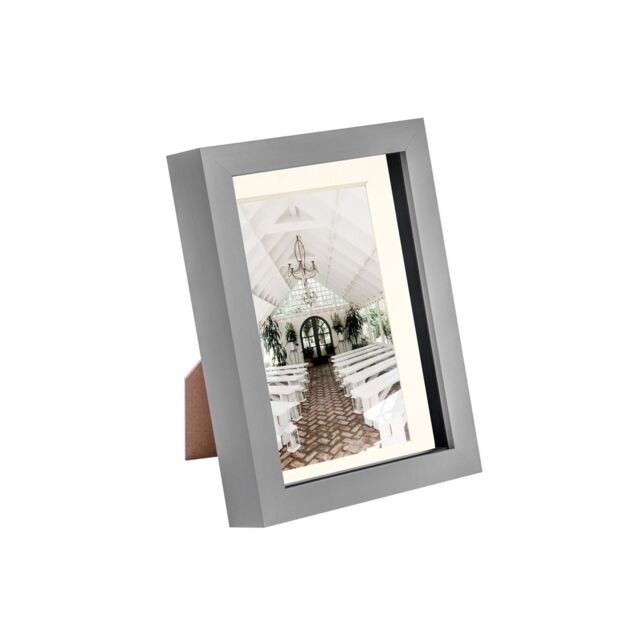 "Nicola Spring 3D Box Photo Frame - 5 x 7"" with 4 x 6"" Mount - Black Mount in Grey" - image 1