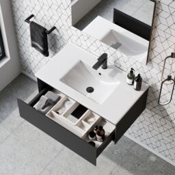 Banyetti Kameo 800mm Wall Hung 1 Drawer Vanity Unit with Lira Basin-Matt Black - thumbnail 1