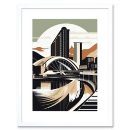 "Artery8 Wall Art Print Clyde Arc Bridge Abstract Cityscape Artwork Framed 9X7 Inch in White - Size: W7"" x H9""" - thumbnail 1
