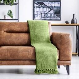 New Edge Blinds Waffle Collection Cotton Throw in Green - Size: 228 cm x 254 cm - thumbnail 3