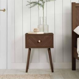 Birlea 1 Drawer Walnut Bedside Herringford Chevron Parquet in Brown - thumbnail 1