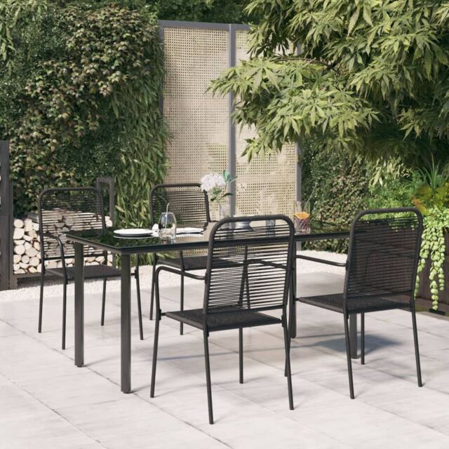 Berkfield Home 5 Piece Garden Dining Set Black Cotton Rope & Steel - image 1
