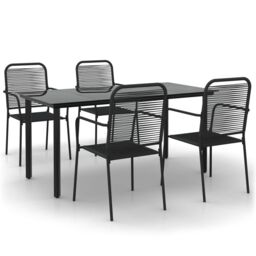 Berkfield Home 5 Piece Garden Dining Set Black Cotton Rope & Steel - thumbnail 2