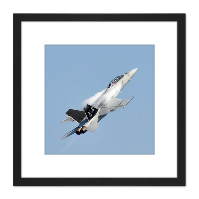 Artery8 Military USA Navy FA-18F Super Hornet Strike Fighter Photo 8X8 Inch Square Wooden Framed Wall Art Print Picture with Mount in Black - image 1