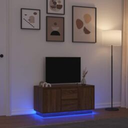 Berkfield Home TV Cabinet with LED Lights Brown Oak 100x41x50 cm - Size: 100 x 41 x 50 cm - thumbnail 1