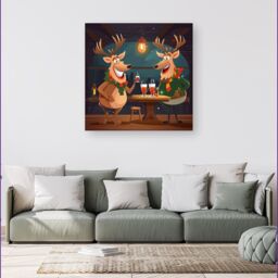 Warren Reed - Designer Reindeers Having A Beer Canvas - Size: w40 inch x h40 inch - thumbnail 1