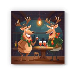 Warren Reed - Designer Reindeers Having A Beer Canvas - Size: w40 inch x h40 inch - thumbnail 2