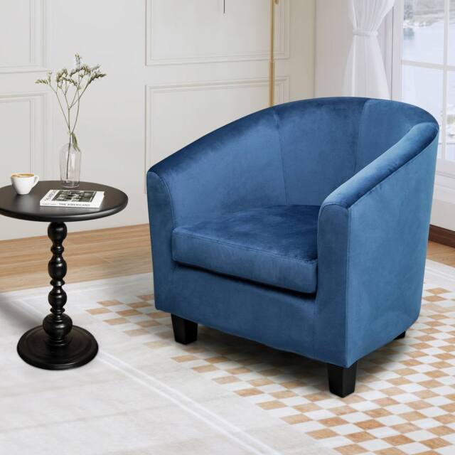Alivio Modern Velvet Tub Accent Chair with Cushioned Seat & Curved Backrest in Blue - image 1