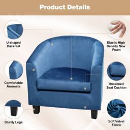 Alivio Modern Velvet Tub Accent Chair with Cushioned Seat & Curved Backrest in Blue - thumbnail 6