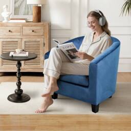 Alivio Modern Velvet Tub Accent Chair with Cushioned Seat & Curved Backrest in Blue - thumbnail 3